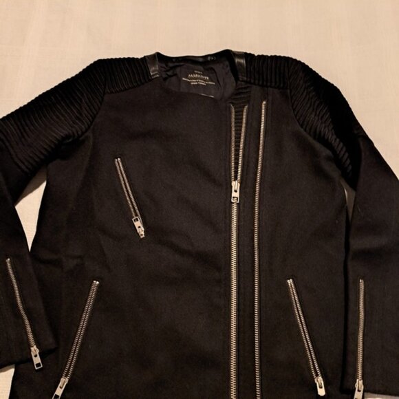 All Saints womens size 2 black Sharr coat, 80% wool, leather collar - Picture 5 of 13